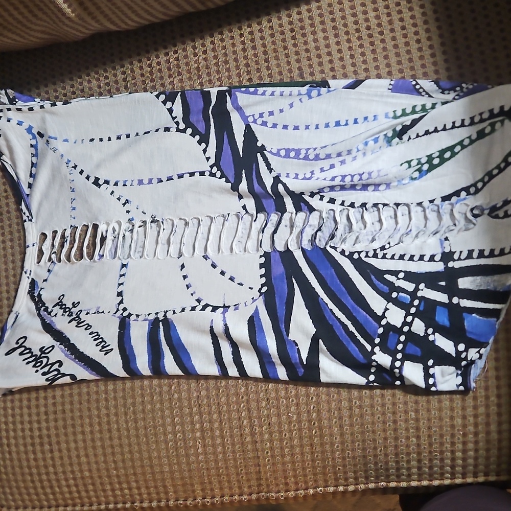 Desigual Blue‎ and White Patterned Tank Top